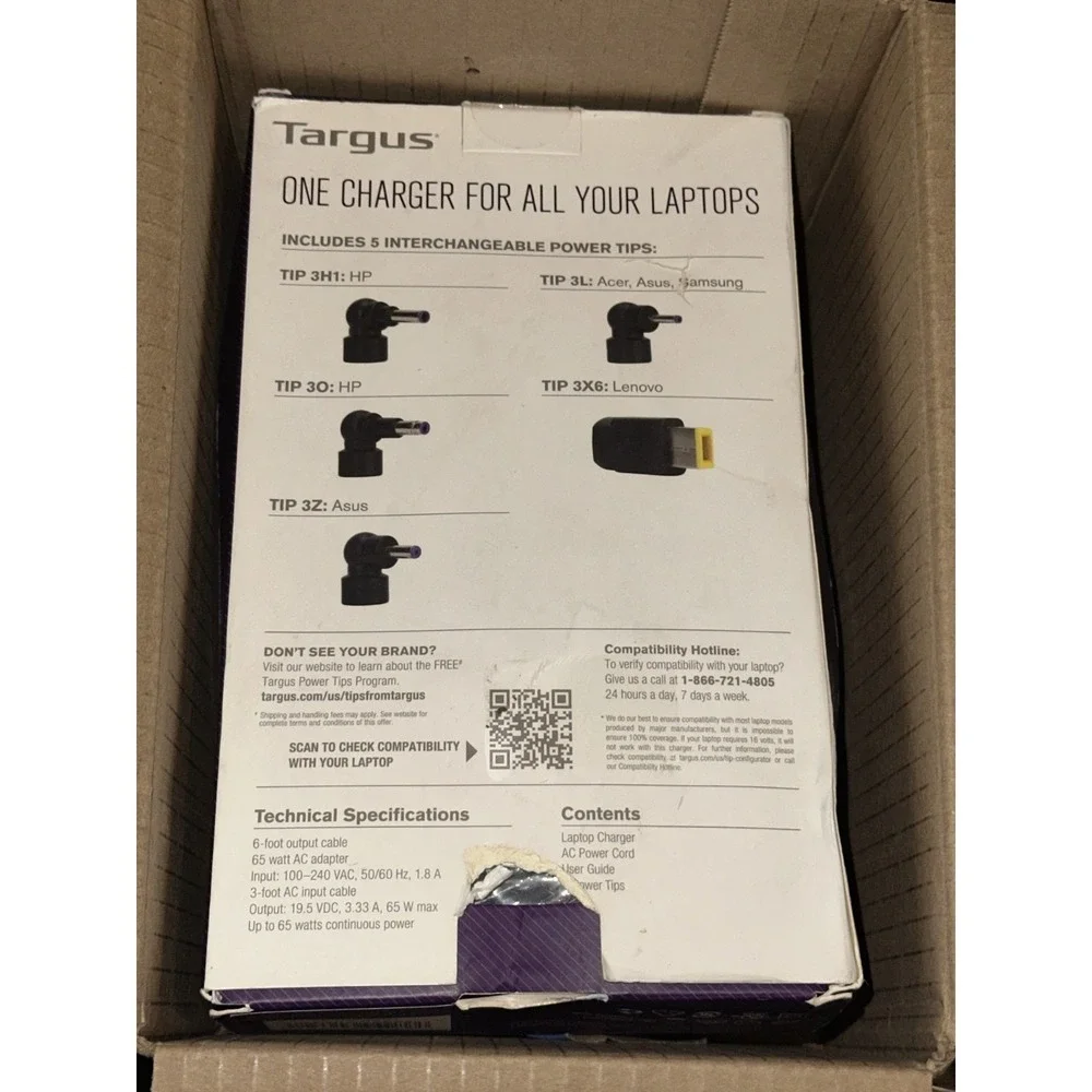 Targus 65W Universal Laptop Charger with 5 Interchangeable Power Tips Brand NEW!